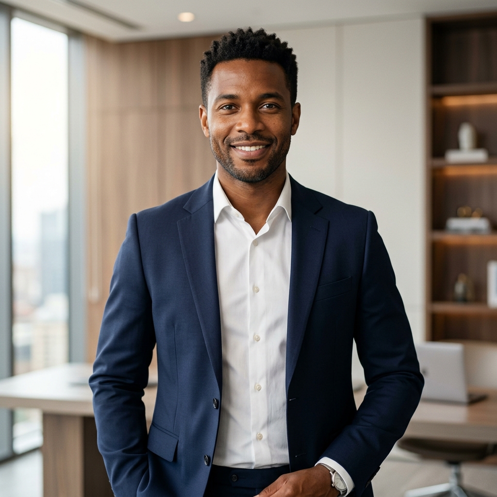 Samuel Umoren, Founder & Managing Director, smiling outdoors in casual attire